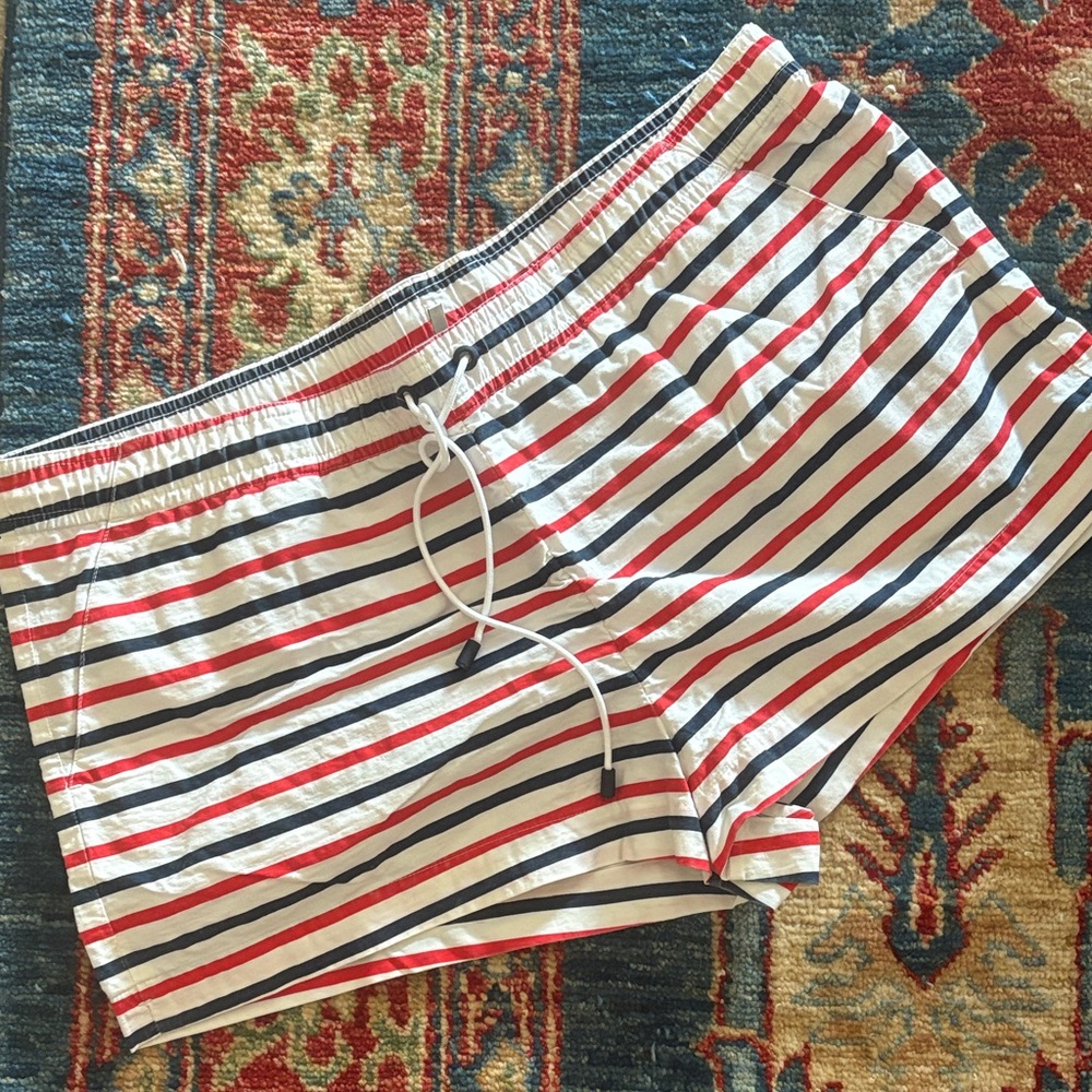 J. Crew Red and Blue Striped Swim Shorts